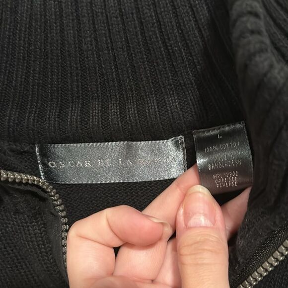 Oscar De La Renta Black Quarter Zip Sweater Size Large - Picture 2 of 6